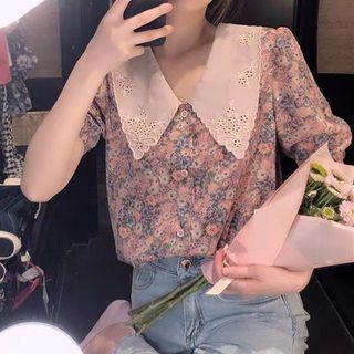 Puff-sleeve Floral Peter Pan Collar Blouse