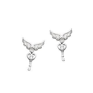 925 Sterling Silver Rhinestone Key Drop Earring 1 Pair - Silver - One Size