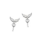 925 Sterling Silver Rhinestone Key Drop Earring 1 Pair - Silver - One Size