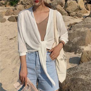Tie-waist 3/4-sleeve Cardigan