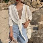 Tie-waist 3/4-sleeve Cardigan