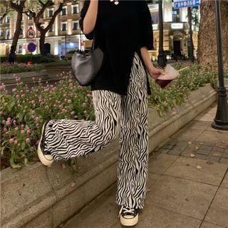 Zebra Print Wide Leg Pants Zebra Print - Black & White - One Size