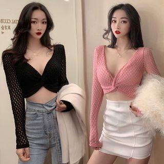 Long-sleeve Lace Twisted Crop Top
