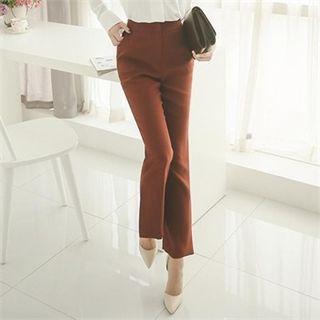 Flat-front Slit-hem Boot-cut Pants