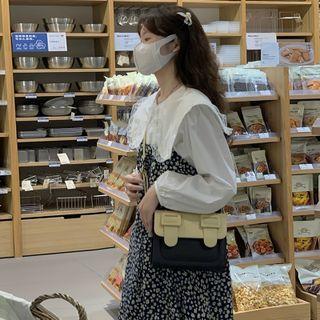 Collared Blouse / Spaghetti Strap Floral Dress