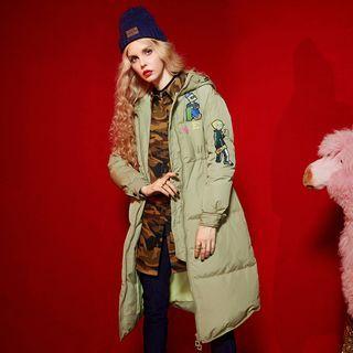 Printed Hooded Zip Down Coat