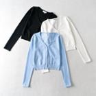 Long-sleeve V-neck Plain Button-up Knit Cardigan