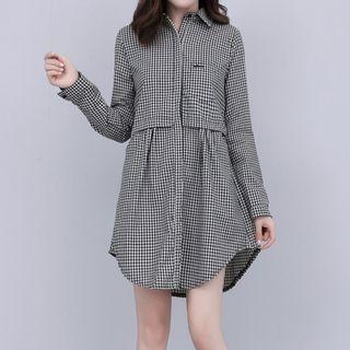 Long-sleeves Checked Shirt Dress
