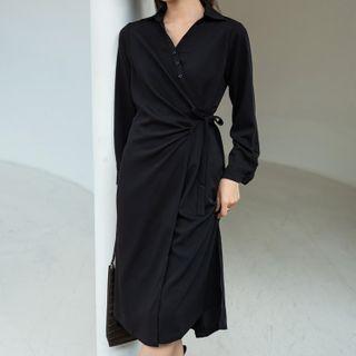Plain Slit Asymmetrical Lace-up Dress