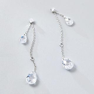 925 Sterling Silver Rhinestone Drop Earring 1 Pair - Silver - One Size