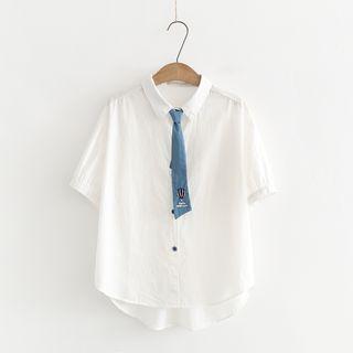 Tie Neck Short-sleeve Shirt White - One Size