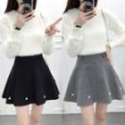 Beaded Cut-out Sweater / Mini A-line Skirt / Set