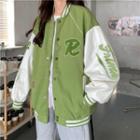 Long-sleeve Color-block Applique Bomber Jacket