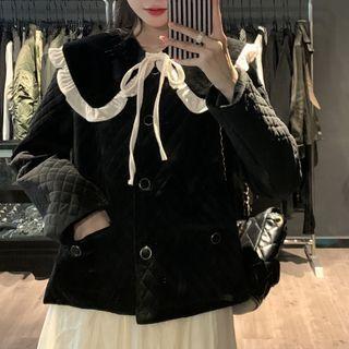 Ruffle Trim Button Jacket Black - One Size