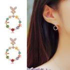 Rhinestone Butterfly Hoop Dangle Earring 1 Pair - Clip On Earrings - One Size