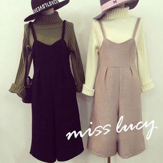Plain Wide-leg Jumper Pants