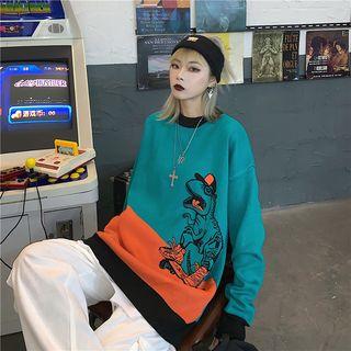 Dinosaur Print Color Block Sweater As Shown In Figure - One Size