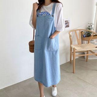 Pocket-front Denim Overall Dress