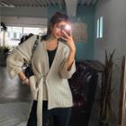Buckled Rib-knit Wrap Cardigan
