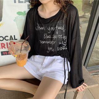 Long-sleeve Letter Drawstring T-shirt