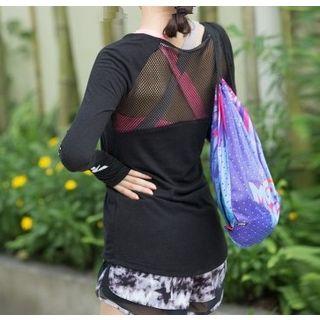 Long-sleeve Lettering Mesh Panel Sports Top