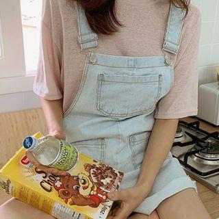 Fray-hem Denim Playsuit Blue - One Size