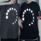 Reflective Star Print Elbow-sleeve T-shirt