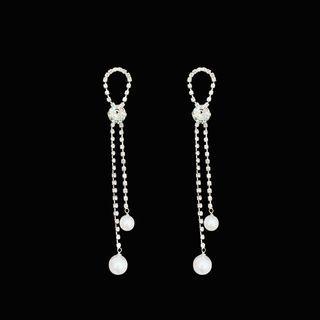 Rhinestone Faux Pearl Fringed Earring 1 Pair - White - One Size