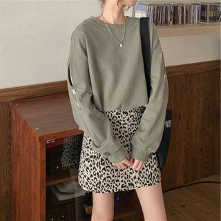 Set: Sweatshirt + Leopard Print Mini A-line Skirt