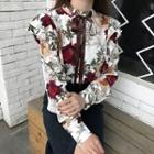 Floral Print Band Collar Shirt