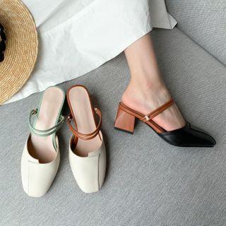 Block Heel Paneled Slide Sandals