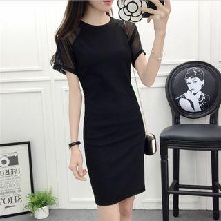 Sheer Panel Short-sleeve Sheath Dress