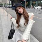 Cutout Cable Knit Sweater / Pleated Skirt