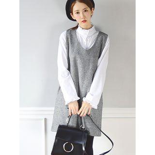 Sleeveless Houndstooth Wool Blend Shift Dress