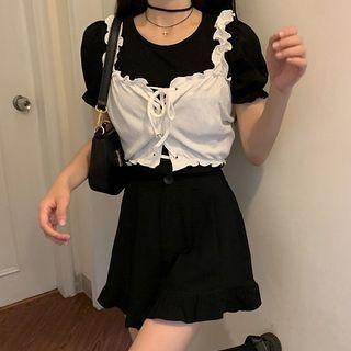 Short-sleeve Top / Spaghetti Strap Top / Skort / Set