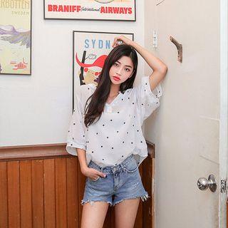 Open-placket Star-pattern Blouse