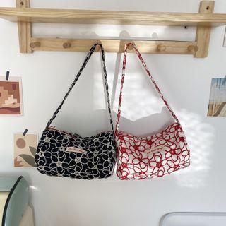 Floral Embroidered Barrel Shoulder Bag