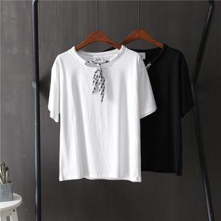 Elbow-sleeve Ribbon T-shirt