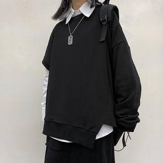 Plain Long-sleeve Shirt / Asymmetric Pullover