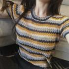 Short-sleeve Striped Knit Top As Shown Figure - One Size