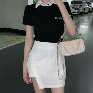 Asymmetrical Mini Pencil Skirt / Short-sleeve Polo Shirt