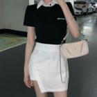 Asymmetrical Mini Pencil Skirt / Short-sleeve Polo Shirt