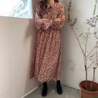 Floral Print Long-sleeve Midi Chiffon Dress As Shown In Figure - One Size