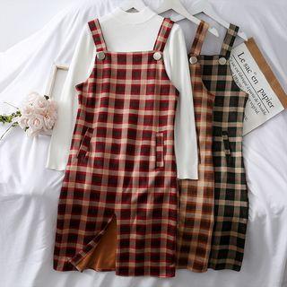 Slit-hem Checker Sleeveless Dress