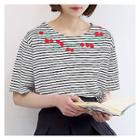 Cherry-embroidered Stripe T-shirt