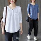 Long-sleeve Slub Placket T-shirt