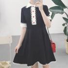 Elbow-sleeve Collared A-line Mini Dress