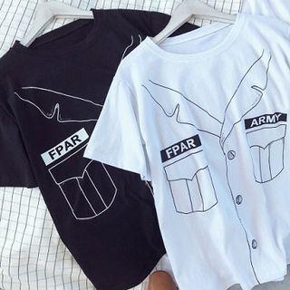 Lettering Printed Crew-neck Short-sleevetop
