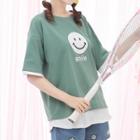 Smiley Print Mock Two-piece Short-sleeve T-shirt