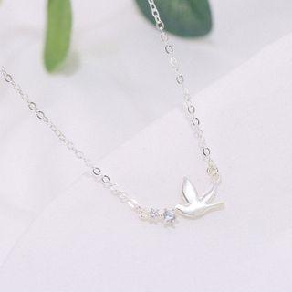 Rhinestone Dove Necklace Silver - One Size